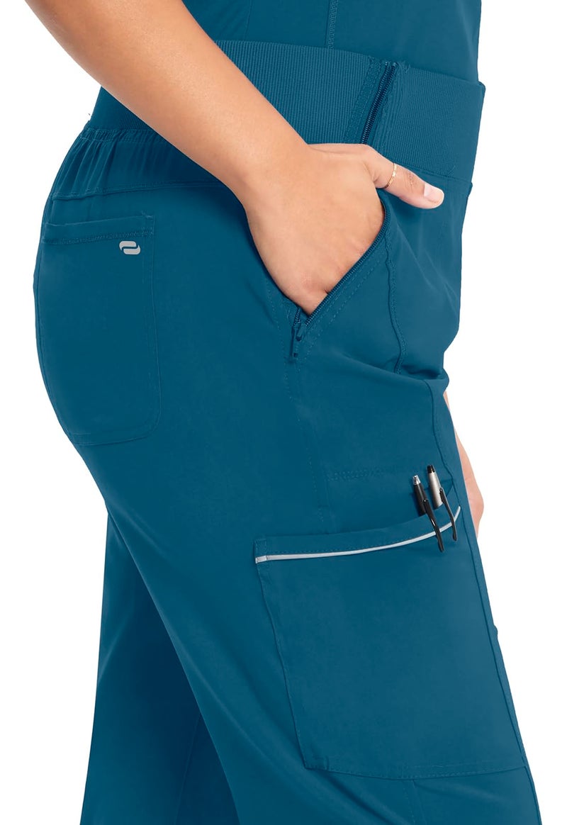 Cherokee Infinity Womens Scrub Jogger Pants, Mid Rise, Moisture Wicking, Wrinkle-Resistant, 360 Stretch, 5 Pockets - CK110A, S, Caribbean Blue - Image 4